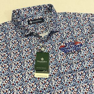 NWT Donald Ross Sportswear Mens L Patriotic All-Over Print Polo UPF 50 Logo